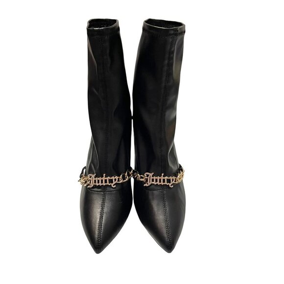 Juicy Couture Women's Black Vegan Leather Tommi High Heel Chain Ankle Boots 8.5 - Picture 7 of 10